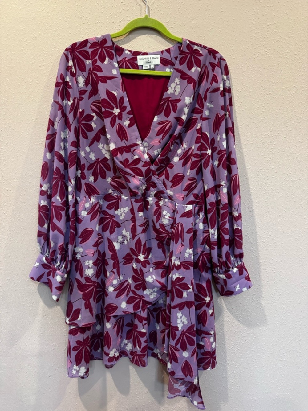 Sachin + Babi Lavender Dress with Burgundy Floral Print
